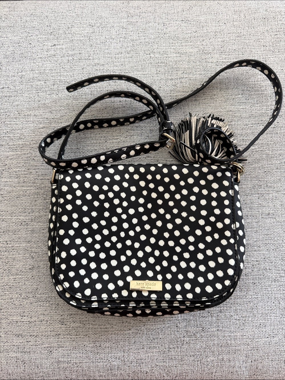 kate spade Black and White Polka Dot Crossbody with Tassel Accent